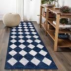 Lahome Checkered Washable Runner Rug,2x6 Rug Runners for Hallways Non Slip,Blue Kitchen Runner Rug,Moroccan Trellis Soft Low Pile Carpet Runners for Entryway Laundry Room Bathroom(2'x6',Blue)