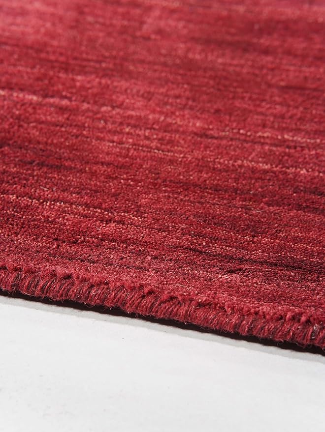 Hand Knotted Loom Wool ECO-Friendly Area Rugs - 10'x13', Rectangle, Dark Red Color, Solid Plain Design, High Pile Handmade Anti Skid Area Rugs for Living Room, Bed Room (L00111)