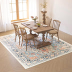 VK VK·LIVING Machine Washable Rug 4'x6' Vintage Design Washable Area Rugs with Non Slip Rugs for Living Room Bedroom Traditional Woven Carpet Stain Resistant,Home Decor Office Boho Rug, Blue&Orange