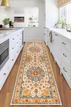 COMSLE Boho Runner Rug, 2' x 8' Washable Rugs for Hallway Faux Wool Small Kitchen Area Rug Distressed Throw Rug Non-Slip Laundry Room Rug Carpet Runner for Entryway Indoor Bedroom