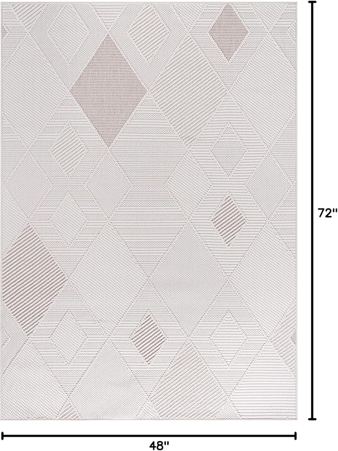 CAMILSON Micro Loop Rug 4x6 Modern Luxury Geometric Diamond Trellis Area Rugs Soft High and Low Pile Stain Resistant Easy-Cleaning Non-Shedding for Living Room Office Indoor Carpet (4 x 6 White-Beige)