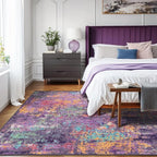 Washable Area Rugs 7'x9' Non-Slip Modern Abstract Soft for Living Room Entryway Bedroom Nursery, Print Pattern, Purple Orange Blue Green Rust Red Colorful