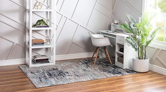 Unique Loom Trellis Frieze Collection Area Rug - Geometric (5' x 8', Blue Multi/ Ivory)