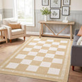Vasofe 3x5 Plaid Rug, Jute Rugs, Washable Outdoor Indoor Checkered Carpets, Entryway Bedroom Potio Porch Kitchen Carpet, Non Slip Farmhouse Neutral Office Laundry Floor Mat, Khaki and White