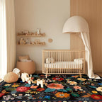 Floral 4x6 Area Rug Machine Washable Soft Print Boho Carpet Non Slip Doormat Low Pile Flower Area Rugs for Living Room Bedroom Nursery Kitchen Dining Room Indoor-Black