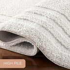 Town & Country Everyday Cloud Shag Plush Border Area Rug with High-Low Pile, Beige, 6'6"x9'6"