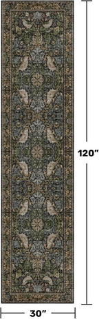 Vintage Runner Rugs for Hallways - 2'6"x10' Wide Kitchen Runners, 10 ft Long Entryway Rug, Botanical Pattern with Flowers and Leaves, Washable Non Slip Low Pile