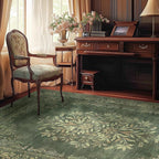 jinchan Green Floral 5x7 Area Rugs for Living Room - Machine Washable Distressed Vintage Design Soft Low-Pile Non-Slip Carpet for Dining Room Bedroom Home Office Nursery (5x7ft,Dark Green)