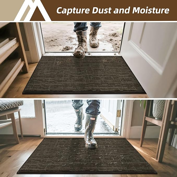 COSY HOMEER-Door-Mat,Dirt Trapper Entryway Rugs 24"x36" Non Slip Washable Entrance Mats,Absorbent Welcome Mat,Low Profile Dog Door Mats for Front Back Doomats and Wet Shoes,Brown