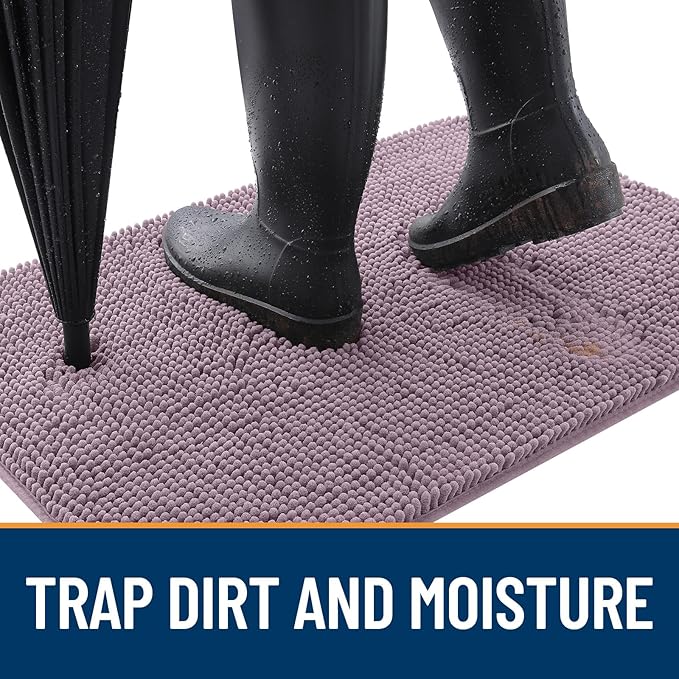OLANLY Dog Door Mat for Muddy Paws 47x32, Absorbs Moisture and Dirt, Absorbent Non-Slip Washable Doormat, Quick Dry Chenille Mud Mat for Dogs, Entry Indoor Entryway Carpet for Inside Floor, Deep Plum