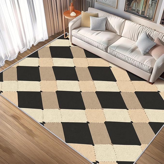 Washable 6x9 Modern Geometric Rug Living Room, Abstract Diamond Design Area Rugs for Bedroom, Modern Geometric Home Decor Carpet, Low Pile, Non Slip, Kids & Pet Friendly (N4159)
