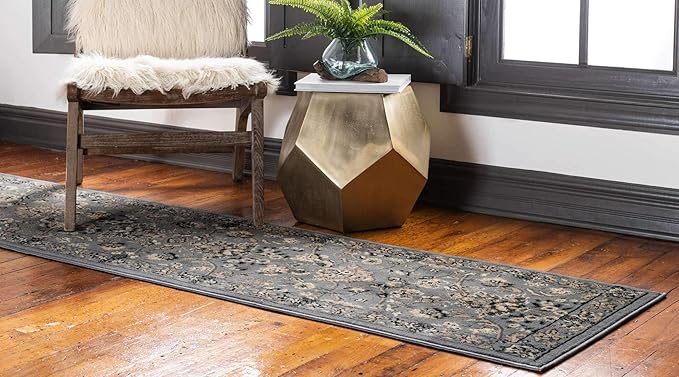 Unique Loom Sialk Hill Collection Area Rug - Washington (2' 7" x 10' Runner Gray/Black)