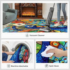 Boho Peacock Rug Large - 5x6 Rug, Colorful Peacock Washable Rugs for Living Room, Teal Turquoise Carpet, Modern Style Non-Slip Area Rugs for Bedroom, Aesthetics Carpet - Peafowl Home Decor & Gifts