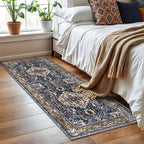 KOZYFLY Runners for Hallways 2x6 Ft Washable Kitchen Runner Rug Boho Runner Rug for Entryway Indoor Gold Navy Printed Oriental Faux Wool Floor Carpet Runner for Bedroom Kitchen Hall