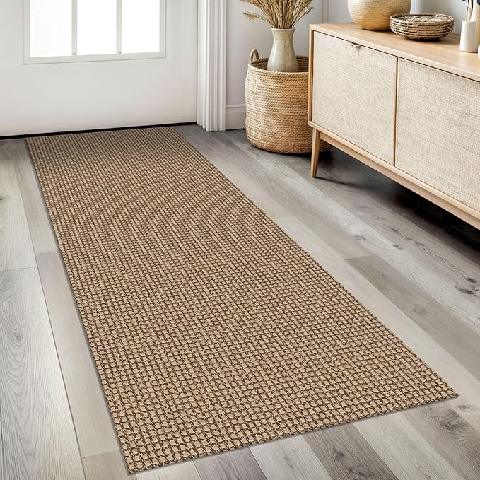 Braided Runner Rug 2x5 Ft Washable Runners for Hallways Non Slip Kitchen Runner Rug Cotton Entryway Runner Indoor, Woven Floor Carpet for Hall Kitchen Bedroom, Orange/Tan/Brown