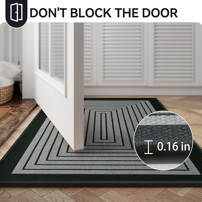 Front Door Mat 31''x47'', Absorbent Muddy Dirt Resist Washable Non Slip Low-Profile Indoor Doormat, Easy Clean Welcome Entryway Door Mats, Grey