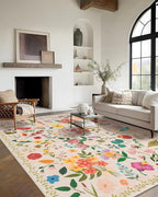 Area Rug 9x12, Washable Large Rugs for Living Room, Non Slip 0.27" Low Pile Vintage Floral Large Carpet for Bedroom, Dining Room, Kids Playroom (Beige)
