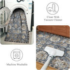 RUGSURE Washable Area Rugs - Stain & Water Resistant Non-Slip Backing - Pet & Child Friendly Vintage Tribal Design in Navy with Beige, Brown & Gold Accents - Ideal for Living Room (8' x 10')