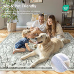 Lahome Bohemian Round Area Rugs, Washable Small Round Rug 3ft Soft Non-Slip Circle Rugs for Entryway, Low Pile Non-Shedding Print Indoor Carpet for Kitchen Laundry Bathroom, Beige