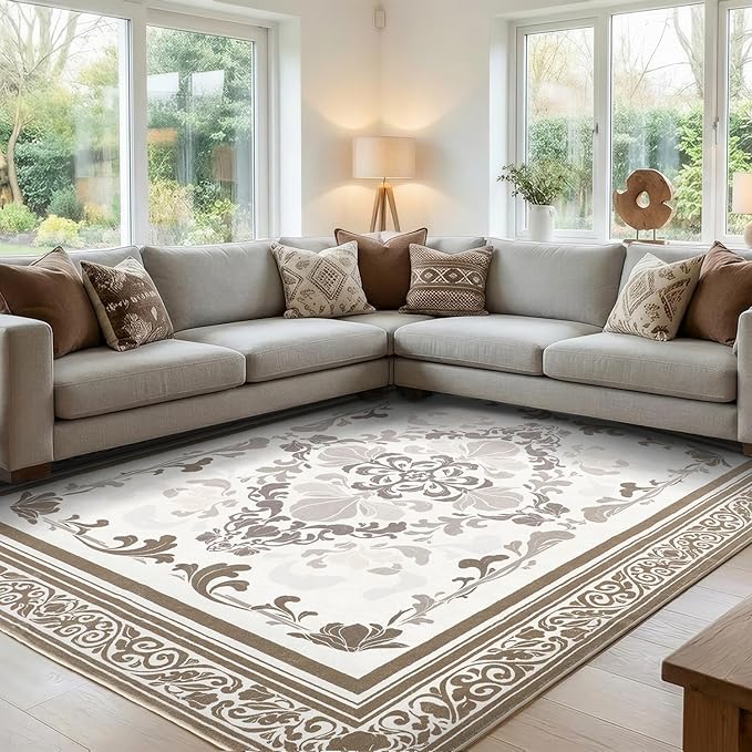 SOULFUL Medium Pile 2x3 Entryway Rug - Soft Foot Feel Small Area Rug - Brown Boho Floral - Washable Non-Slip - Perfect for Hallway Kitchen Bedroom Bathroom Indoor Entrance