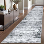 Modern Abstract Runner Rug 2.6x16, Black Grey White Washable Long Kitchen Runner Non-Slip Soft Hallway Rug Runner Thin Print Faux Wool Carpet for Entryway Bedroom Laundry Room Indoor Home Decor