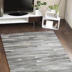 Cowhide Leather Rug for Living Room 5x8 Natural Leather Silver Rug Modern Stripes Style Floor Carpet for Home Decor | Superior Indoor Area Rug