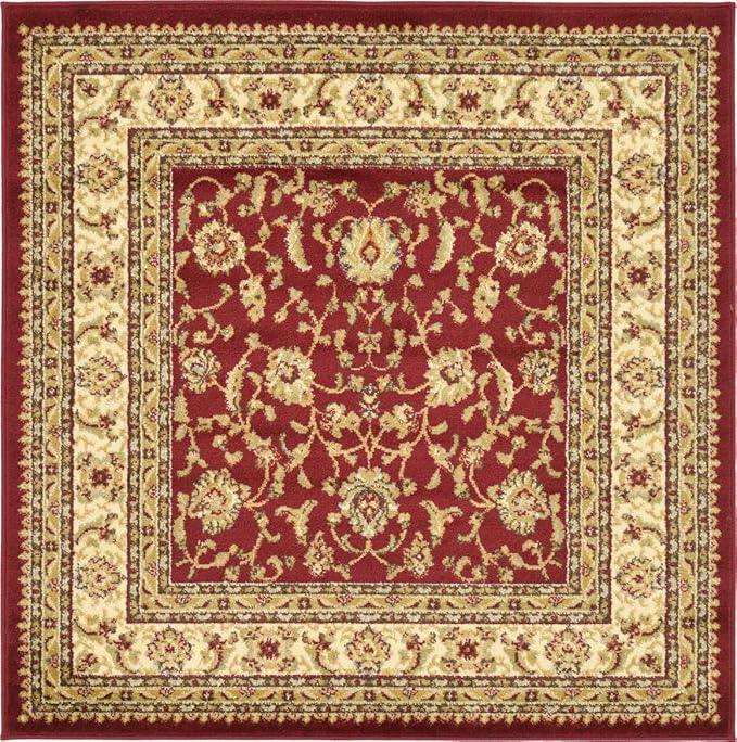 Unique Loom Voyage Collection Traditional Oriental Classic Intricate Design Area Rug (4' 0 x 4' 0 Square, Red/Gold)