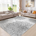 WITSHOCK 8x10 Washable Rug for Living Room,Modern Floral Distress Print Pattern Area Rugs,Stain Resistant with Non Slip Backing Carpet for Dining Room,Bedroom & Home Decor,Grey White