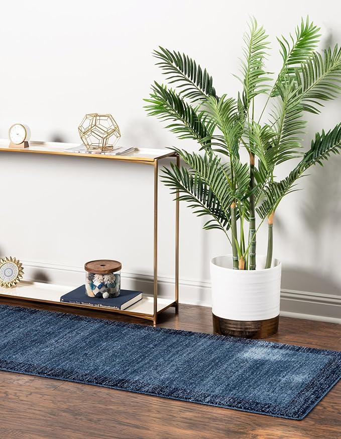 Rugs.com Angelica Collection Rug – 6 Ft Runner Navy Blue Medium-Pile Rug Perfect for Hallways, Entryways