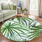 Round Rug 3ft - Pink Tropical Floral with Watercolor Leaves, Non-Slip Low Pile Circle Rug, Bohemian Jungle Turtleback Design for Dining Room Table, Living Room, Bedroom