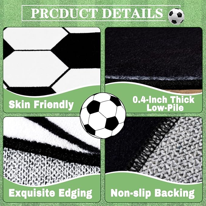 Soft Soccer Rug, Gifts for Boys Girls, Cute Bedside Shag Area Rug for Kids Toddlers Teens, Non Slip Room Decor Indoor Carpet for Bedroom Living Room, Nursery, Machine Washable 6 Ft inch