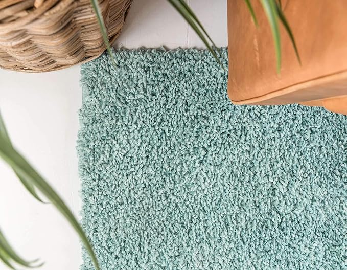 Unique Loom Davos Shag Collection Area Rug - Solid (7' 10" Square, Aqua)