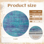 Round 6ft Abstract Rug, Modern Washable Indoor Circle Area Rugs for Living Room, Soft Large Circular Non-Slip Carpet Floor Mat for Bedroom Dining Room Home Office - Teal+Purple