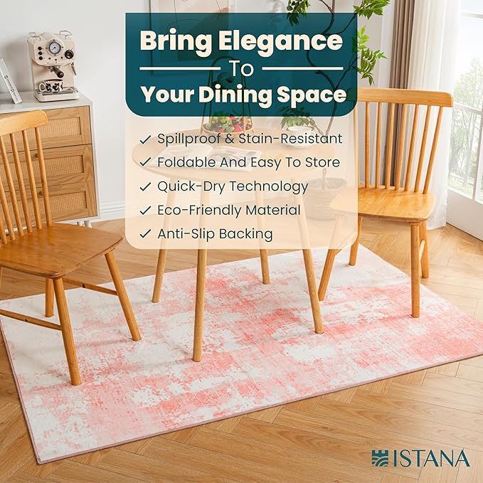Istana 4x6 Area Rug - Pink Rugs for Living Room 4x6 - Foldable Rugs for Bedroom - Stain Resistant Washable Rug - Eco-Friendly Boho Area Rugs - Easy to Clean Living Room Rug 4 x 6