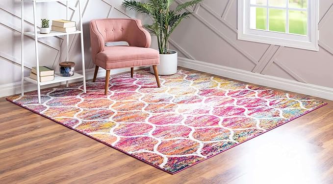 Rugs.com Lattice Frieze Collection Rug – 10' Square Multi Medium Rug Perfect for Living Rooms, Kitchens, Entryways