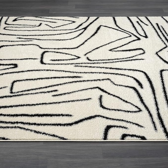 Abani Abstract Beige/Black Area Rug - 6'x9' - Modern Animal/Natural Lines Design - Deco Collection - Easy to Clean - Durable for High Traffic Areas - Bedroom, Office & Kitchen - Medium Pile