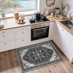 2x3 Black Grey Small Area Rug for Entryway, Soft Washable Rugs with Non-Slip Backing for Bedroom Kitchen, Vintage Throw Carpet Laundry Entry Front Door Decor