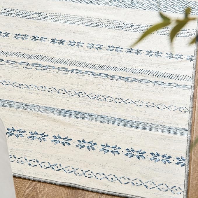 jinchan Boho 2x3 Rugs for Entryway - Moroccan Machine Washable Doormat Soft Bohemian Small Throw Rug Non-Slip Carpet for Entrance Kitchen Laundry Room Bedroom (2‘x3', Blue)