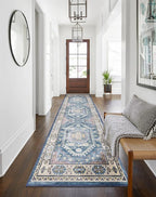 vivorug Blue Runner Rug 2'x7' Vintage Washable Non-Slip Runners for Hallways Kitchen Entryway Laundry Room Carpet Hallway Runner
