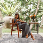 CAMILSON Indoor Outdoor Rug, Beige 9’x12’ Leaf Tropical Botanical Area Rugs for Indoor and Outdoor patios, Easy-Cleaning Non-Shedding Living Room, Garden and Kitchen Washable Outside Carpet (9x12)