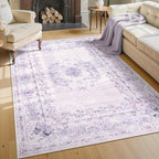 Wonnitar Floral Bow Print Purple Rug, 5x7 Washable Rug for Girls Room Decor, Ultra-Thin Non Slip Soft Boho Carpet for Bedroom Nursery Toddler Kids Room Living Room Women Office