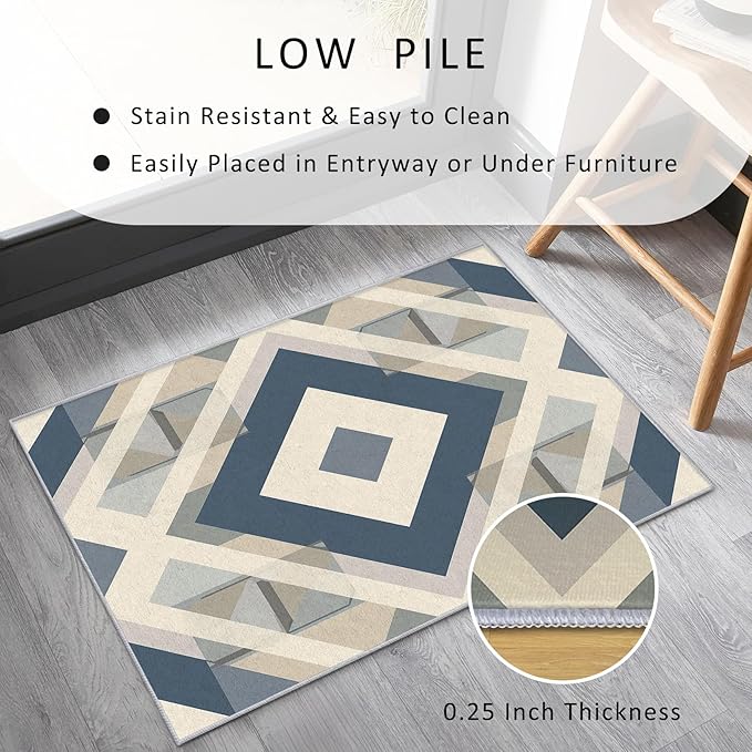 Geometric Rug, Washable 3x4 Rug for Living Room, Modern Abstract Patterned Indoor Carpet, Geometric Decor for Home, Bedroom, Soft Non Slip Thin Design FER93