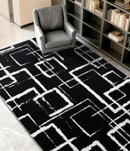 YIHOUSE Black Modern Geometric Area Rug 5x7, Black and White Rug with Abstract Rectangular Patterns,Non-Shedding Washable Rugs for Bedroom, Home Office and Small Living Room
