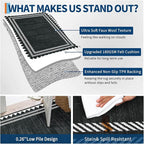 Modern Geometric Bordered 2×6 Non Slip Low Pile Runner Rugs for Kitchen Hallway Modern Stain Resistant Soft Indoor Carpet Foldable Machine Washable Non Shedding Bedroom Dining Room Rug, Black