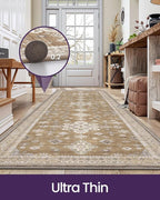 DEXI Hallway Runner Rug 3x10, Distressed Non Slip Runners Carpet, Boho Vintage Soft Thin Indoor Rug, Stain Resistant Washable Entry Mat for Entryway Kitchen Laundry Room Living Room, Light Brown