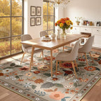 Floral 6x9 Area Rug Machine Washable Soft Print Boho Carpet Non Slip Doormat Low Pile Flower Area Rugs for Living Room Bedroom Nursery Kitchen Dining Room Indoor-Brown/Brick