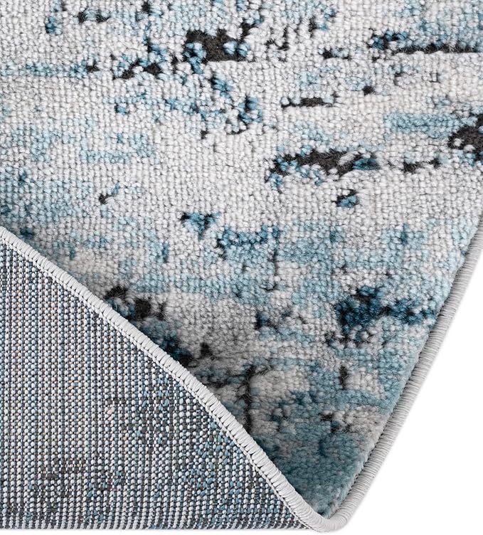 Rugs.com Leipzig Collection Rug – 8 Ft Round Blue Low-Pile Rug Perfect for Kitchens, Dining Rooms