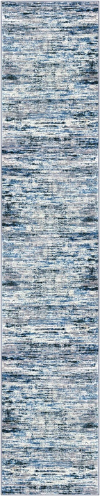 Modern Abstract Runner Rug 2x10, Grey Blue White Washable Long Kitchen Runner Non-Slip Soft Hallway Rug Runner Thin Print Faux Wool Carpet for Entryway Bedroom Laundry Room Indoor Home Decor