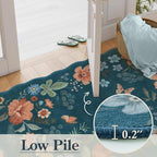Lahome Floral Washable Runners for Hallways, 2x5 Kitchen Runner Rug Ultra-Thin, Non-Slip Stain Resistant Boho Low-Pile Carpet Runner for Bathroom Bedroom(2x5ft,Navy Blue)