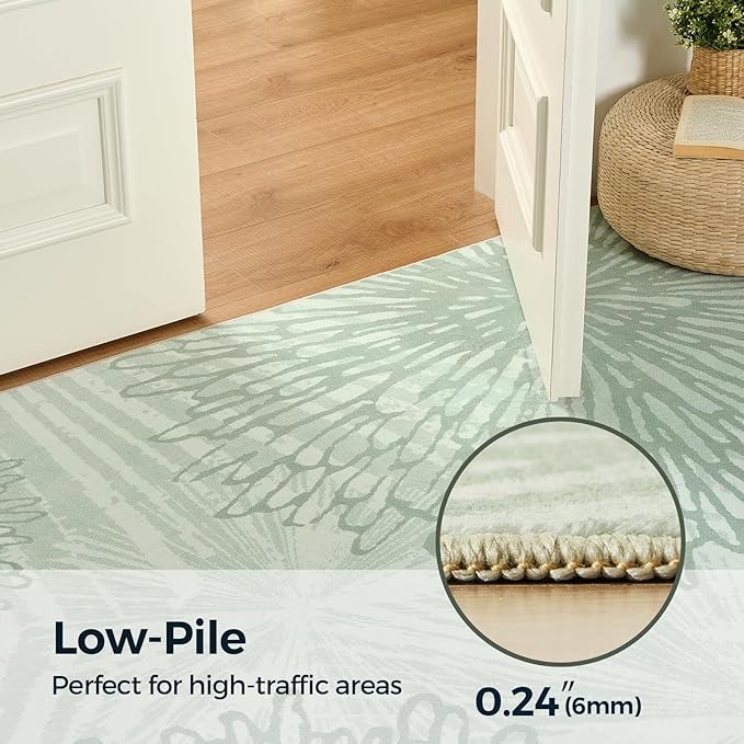 WITSHOCK 6x9 Washable Rug for Living Room,Modern Floral Distress Print Pattern Area Rugs,Stain Resistant with Non Slip Backing Carpet for Dining Room,Bedroom & Home Decor,Green/Light Green